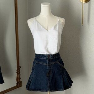 Y2K Celebrity Pink Cotton Pleated Denim Mini Skirt L Coquette Grunge Streetwear